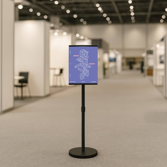 Black A4 Freestanding Adjustable Display Stand with Telescopic Pole