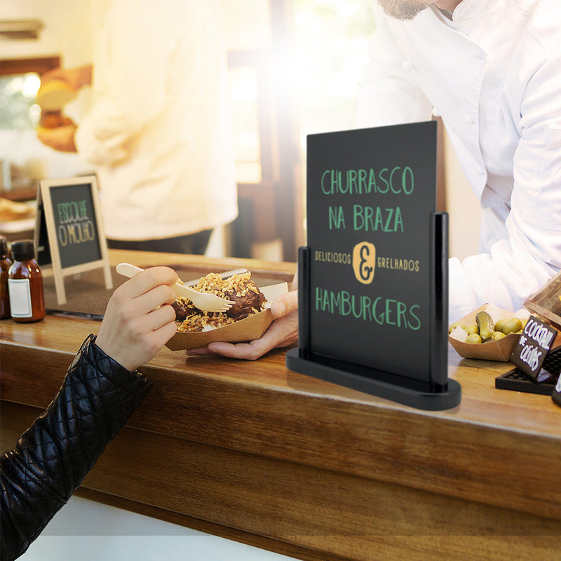 A5 Table-Top Menu Chalkboard with Black Lacquered Beechwood Stand