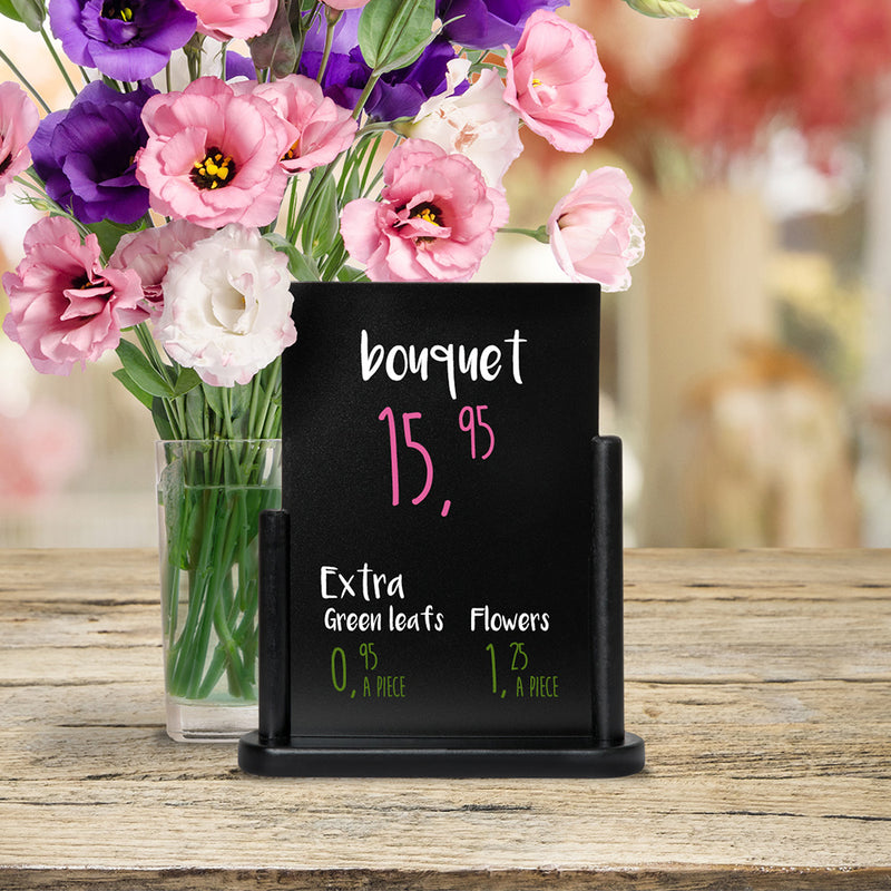 A4 Table-Top Menu Chalkboard with Black Lacquered Beechwood Stand