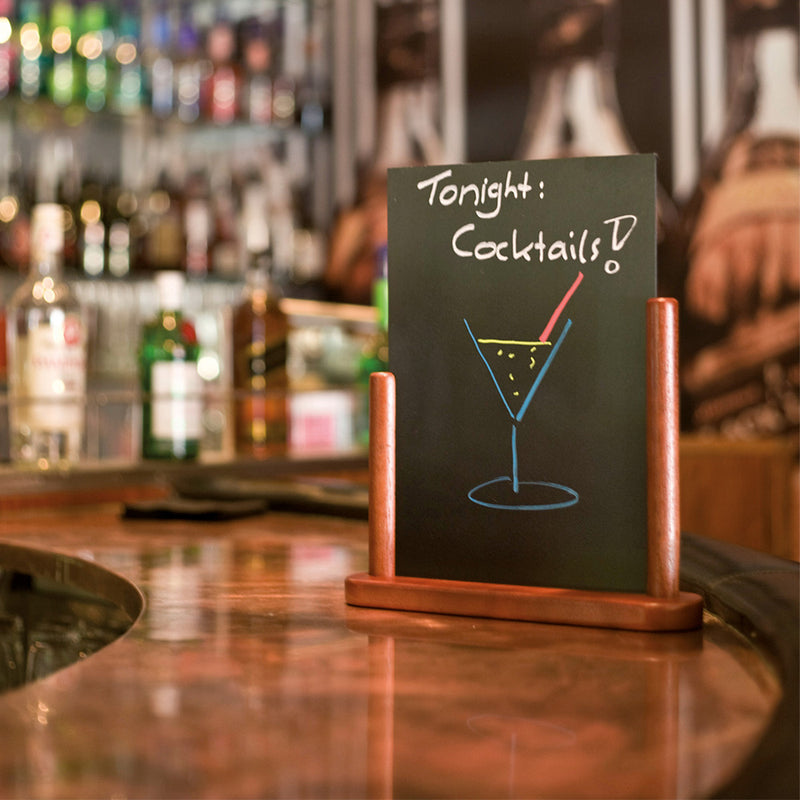A4 Table-Top Menu Chalkboard with Dark Brown Lacquered Beechwood Stand
