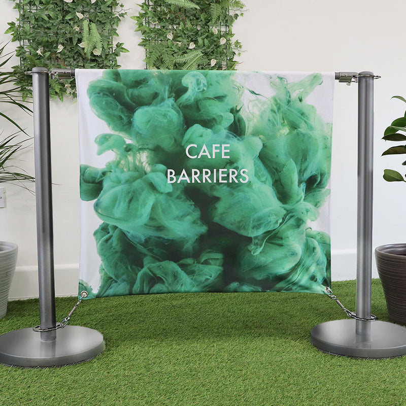 Chrome Steel Café Barrier with Double Sided Custom Graphic Print - 1m