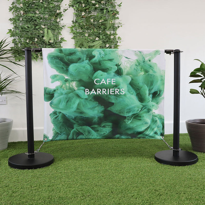 Black Steel Café Barrier with Double Sided Custom Graphic Print - 1.5m