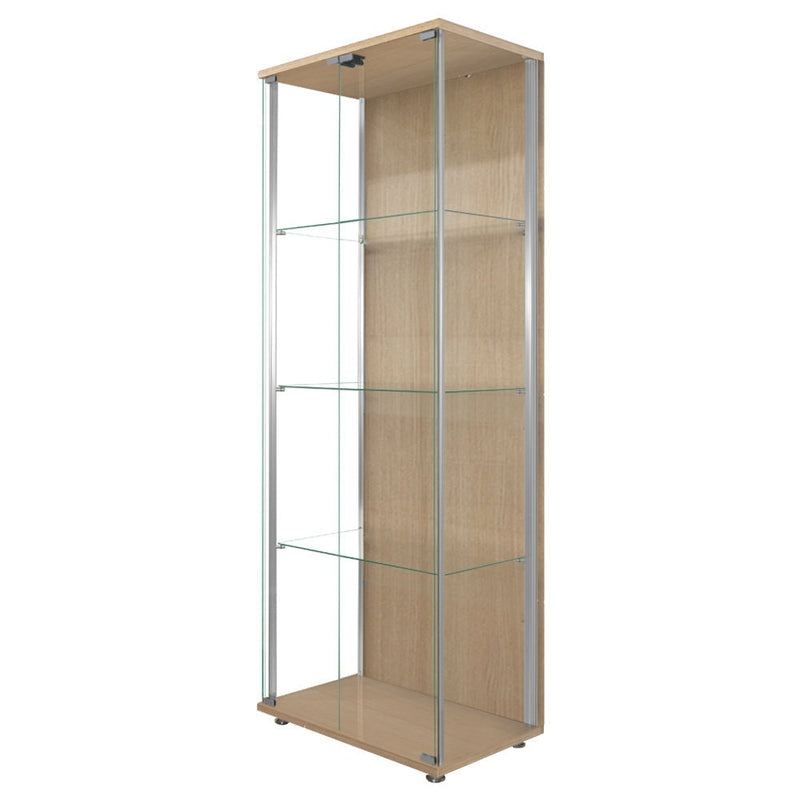 Oak Glass Double Door Display Cabinet with 3 Adjustable Shelves 605mm Wide