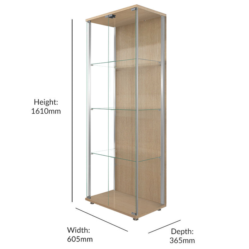 Oak Glass Double Door Display Cabinet with 3 Adjustable Shelves 605mm Wide