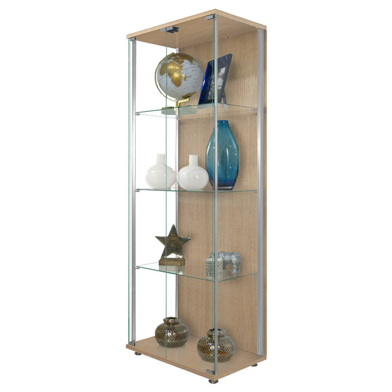 Oak Glass Double Door Display Cabinet with 3 Adjustable Shelves 605mm Wide