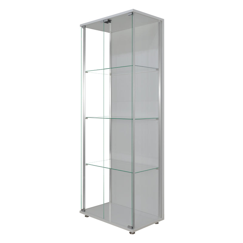 Silver Glass Double Door Display Cabinet with 3 Adjustable Shelves - 605mm Wide