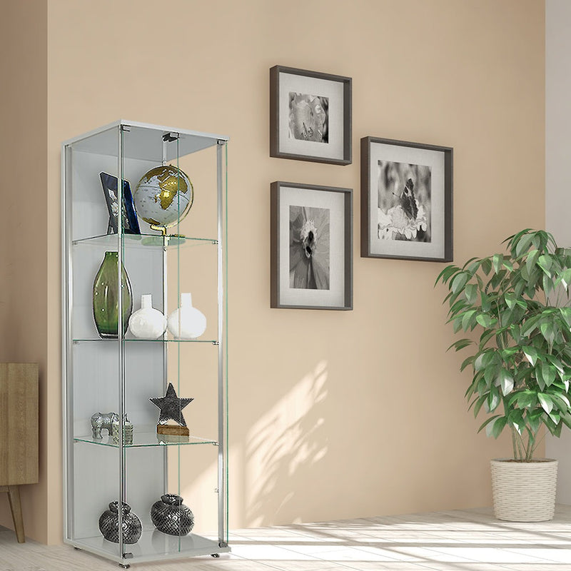 Silver Glass Double Door Display Cabinet with 3 Adjustable Shelves - 605mm Wide