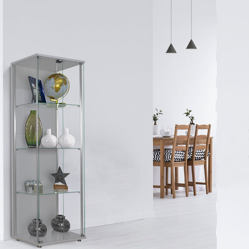 Silver Glass Double Door Display Cabinet with 3 Adjustable Shelves - 605mm Wide