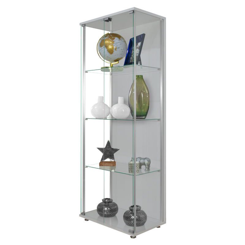 Silver Glass Double Door Display Cabinet with 3 Adjustable Shelves - 605mm Wide
