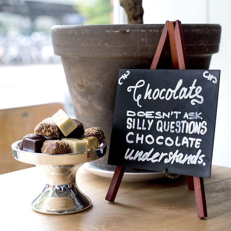 Set of 3 Mini Table Top Chalkboards on Dark Wood Easels