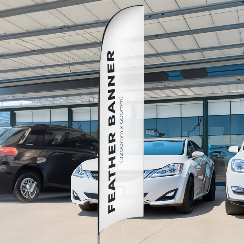Single-Sided Glass Fibre Feather Flag with Drive-On Car Base inc. Graphic Printing - 3.2m