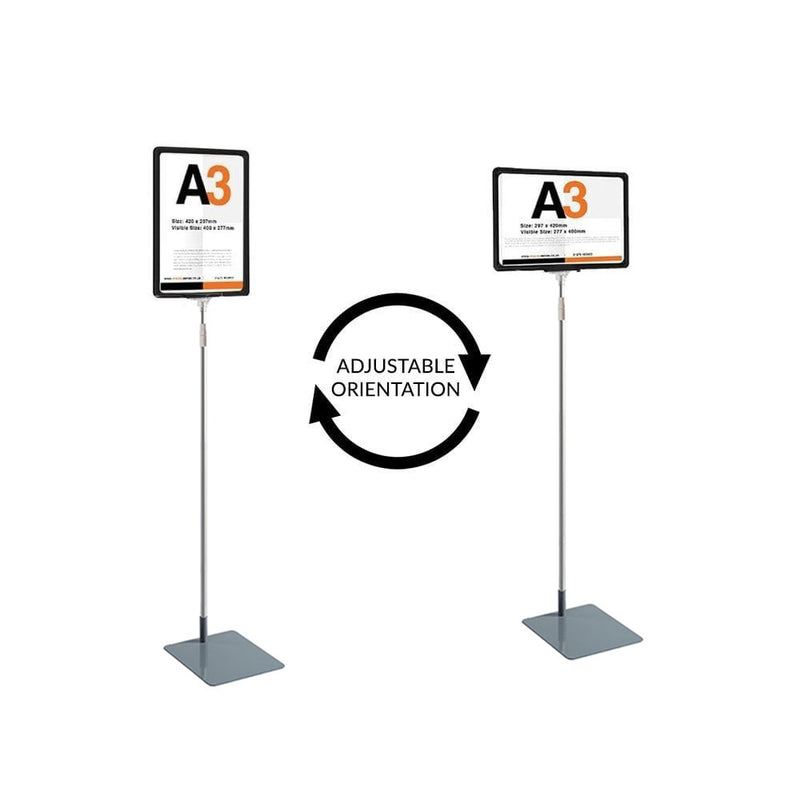 Black A3 Floor Standing Double Sided Poster Display Stand with Adjustable Height 800-1450mm