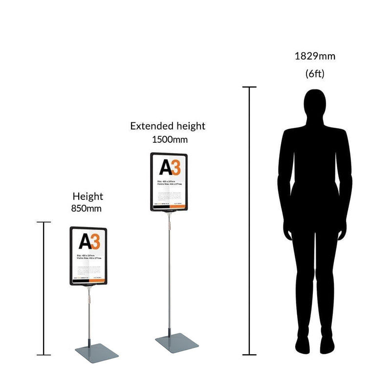 Black A3 Floor Standing Double Sided Poster Display Stand with Adjustable Height 800-1450mm
