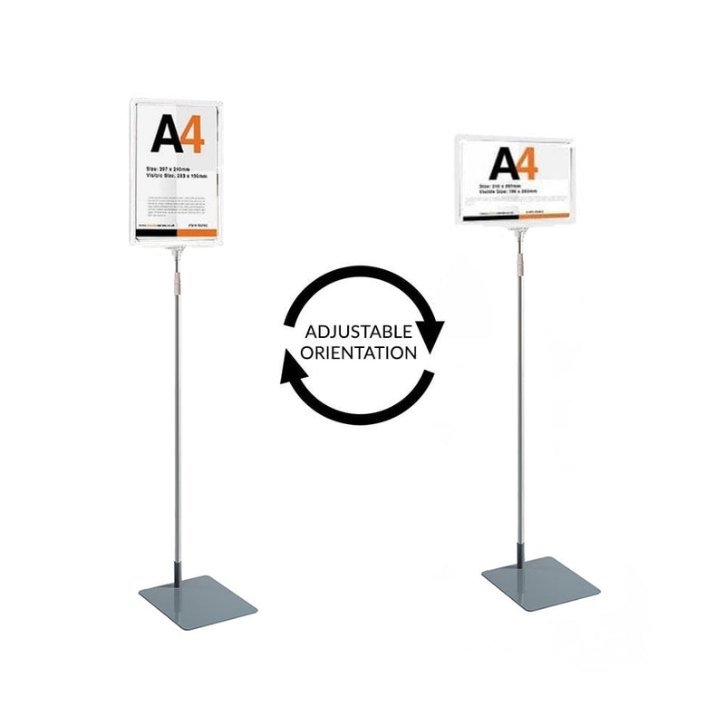 White A4 Floor Standing Double Sided Poster Display Stand with Adjustable Height 800-1450mm