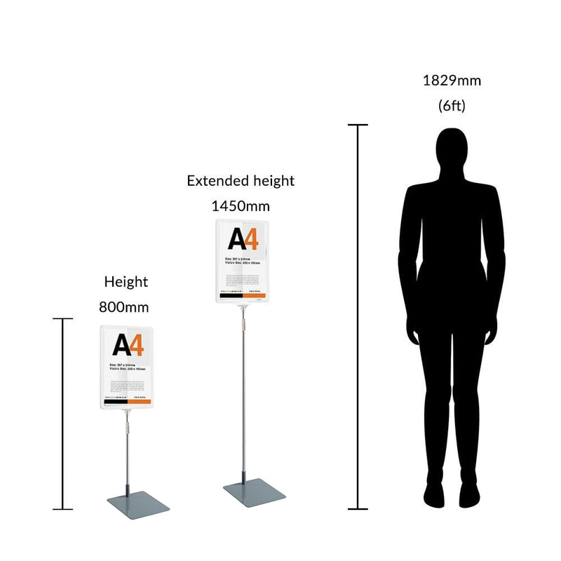White A4 Floor Standing Double Sided Poster Display Stand with Adjustable Height 800-1450mm