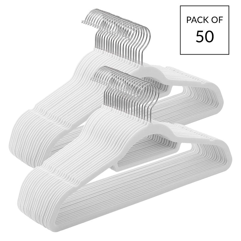 Pack of 50 Non-Slip White Velvet Hangers