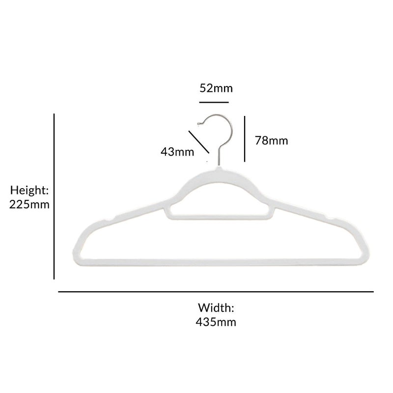 Pack of 50 Non-Slip White Velvet Hangers