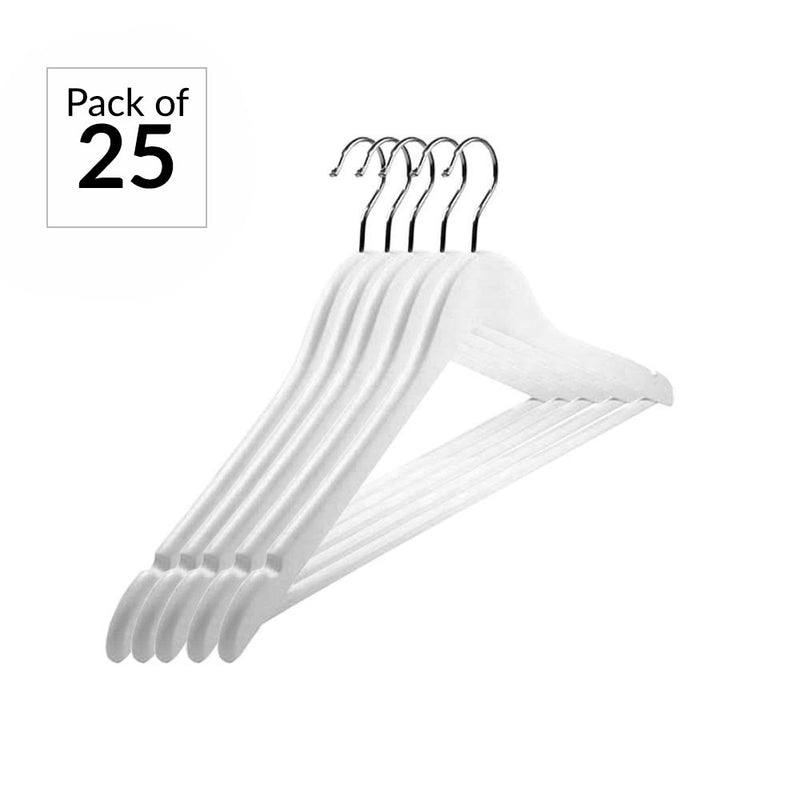 White Wooden Clothes Hanger with Trouser Bar - 44cm