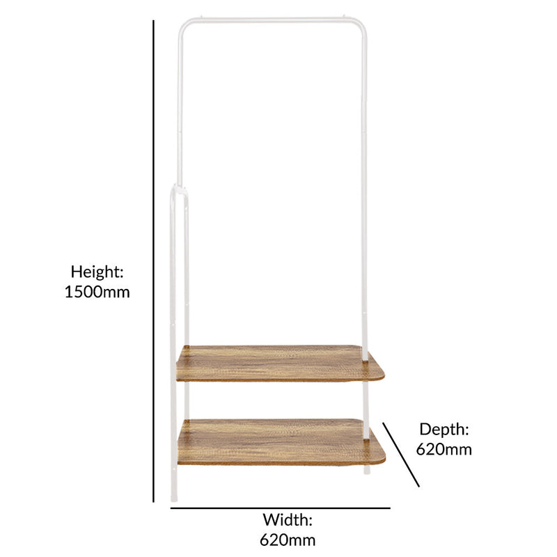 Clothes Rail with 2-Tier Shelving – White