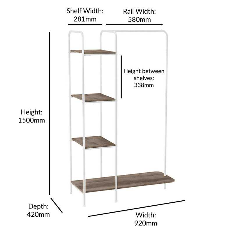 Clothes Tidy Rail with Shelves and Shoe Rack – White