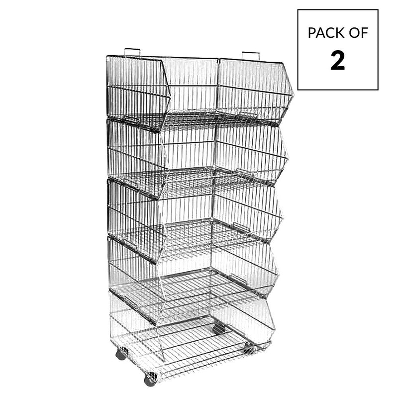 5 Tier Collapsible Wire Stacking Basket Unit - Black