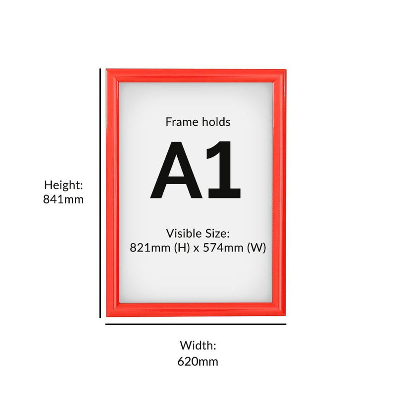 A1 Red Poster Snap Frame 25mm Mitred Frame With Wall Fixings