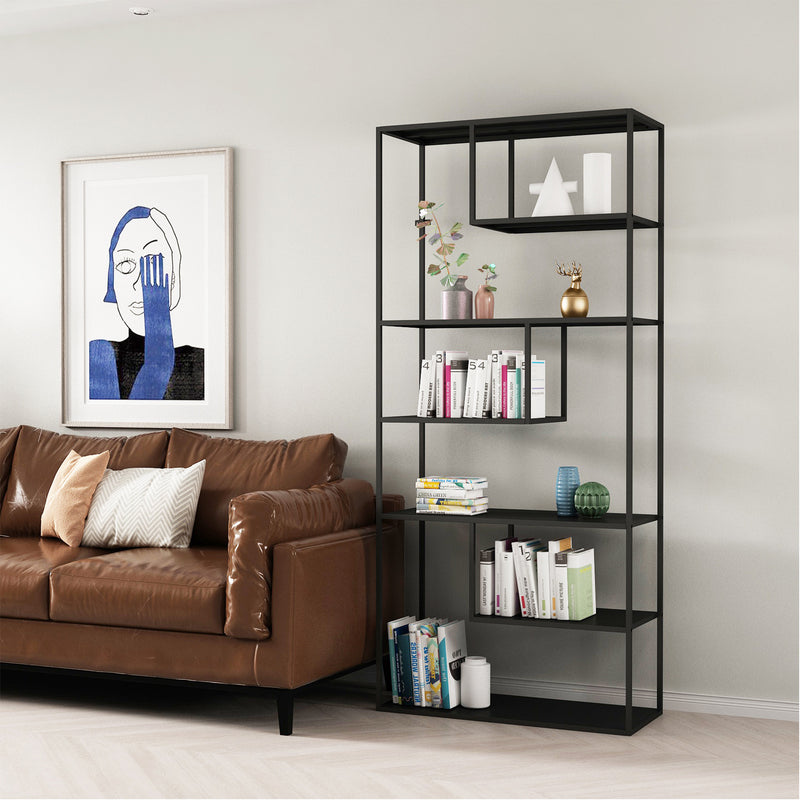 Black 6-Tier Geometric Steel Shelving Unit - 1880mm High x 850mm Wide