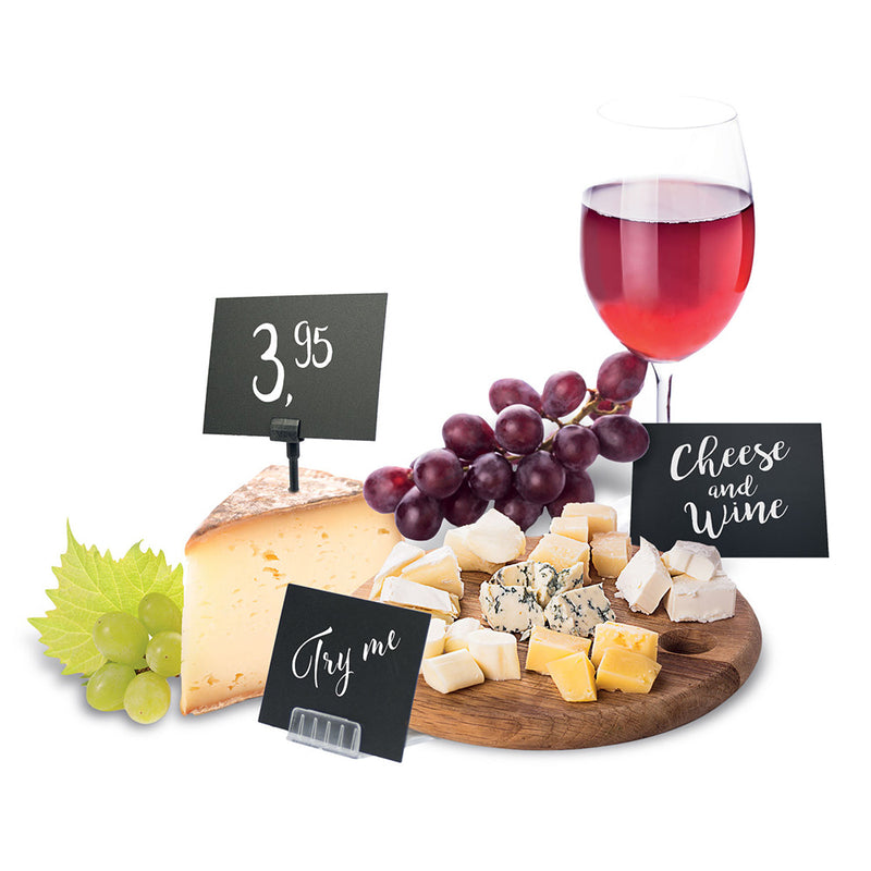 Set of 20 A7 Chalkboard Tags with Display Holders, Spikes and Chalk Pen