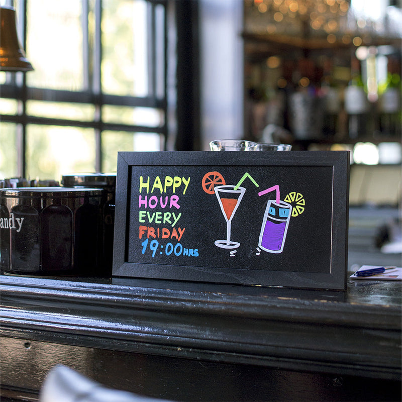 Double Sided Black Wood Framed Chalkboard with Wall Mounting Kit Chalk Pen - 400mm x 200mm