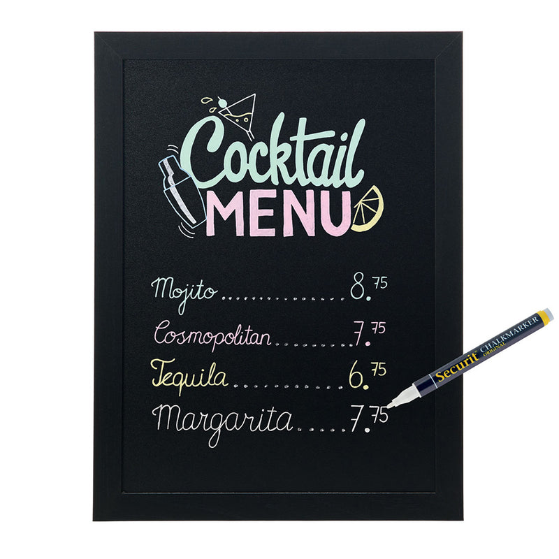 Double Sided Black Wood Framed Chalkboard with Wall Mounting Kit and Chalkboard Pen - 400mm x 300mm