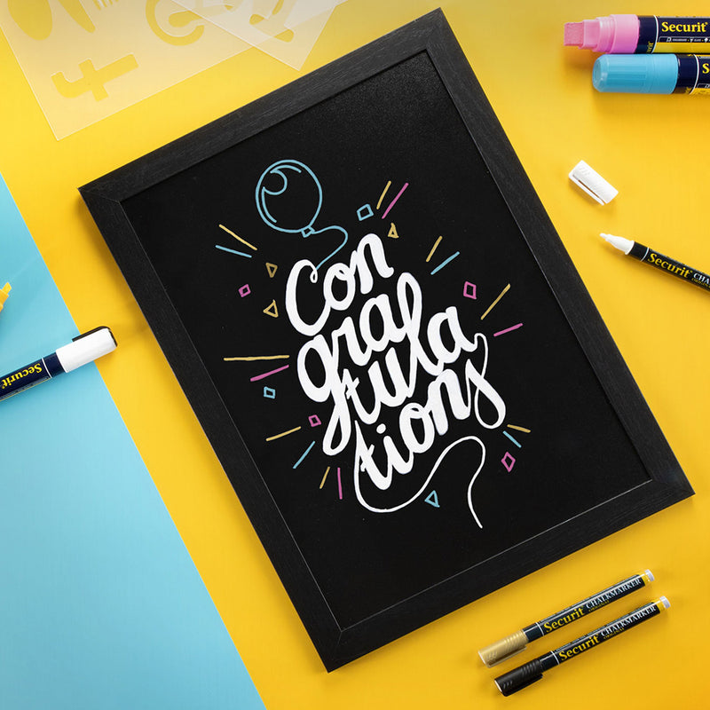 Double Sided Black Wood Framed Chalkboard with Wall Mounting Kit and Chalkboard Pen - 400mm x 300mm