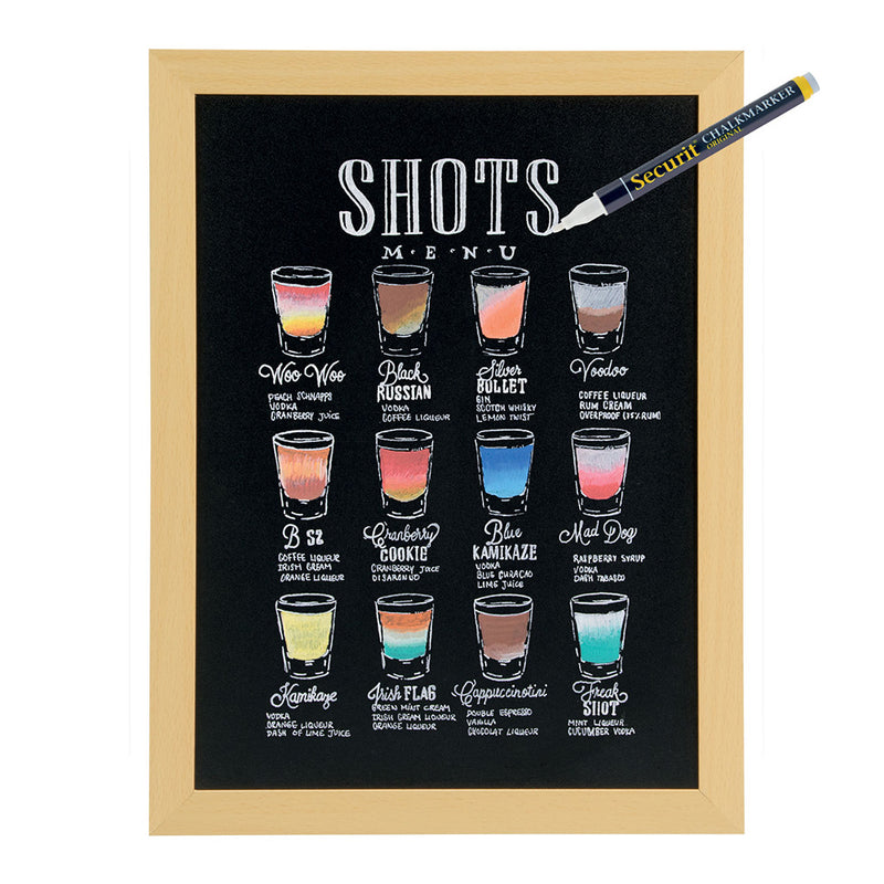 Double Sided Light Wood Framed Chalkboard with Wall Mounting Kit and Chalk Pen - 400mm x 300mm