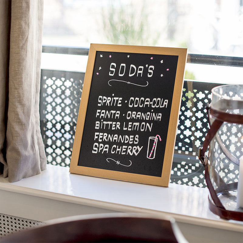 Double Sided Light Wood Framed Chalkboard with Wall Mounting Kit and Chalk Pen - 400mm x 300mm