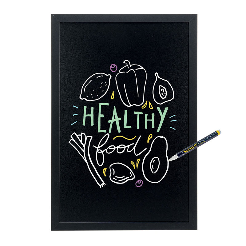 Double Sided Black Wood Framed Chalkboard with Wall Mounting Kit and Chalkboard Pen - 600mm x 400mm