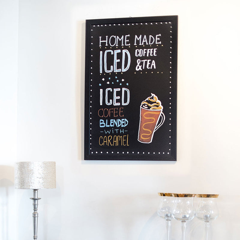 Double Sided Black Wood Framed Chalkboard with Wall Mounting Kit and Chalkboard Pen - 600mm x 400mm