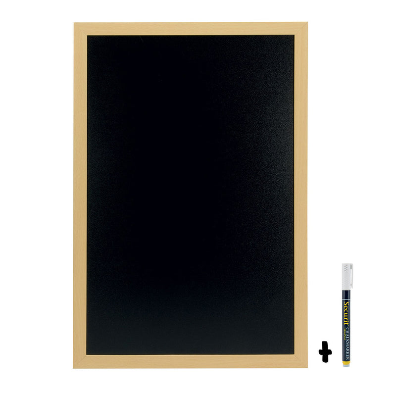 Double Sided Light Wood Framed Chalkboard with Wall Mounting Kit and Chalkboard Pen - 800mm x 600mm