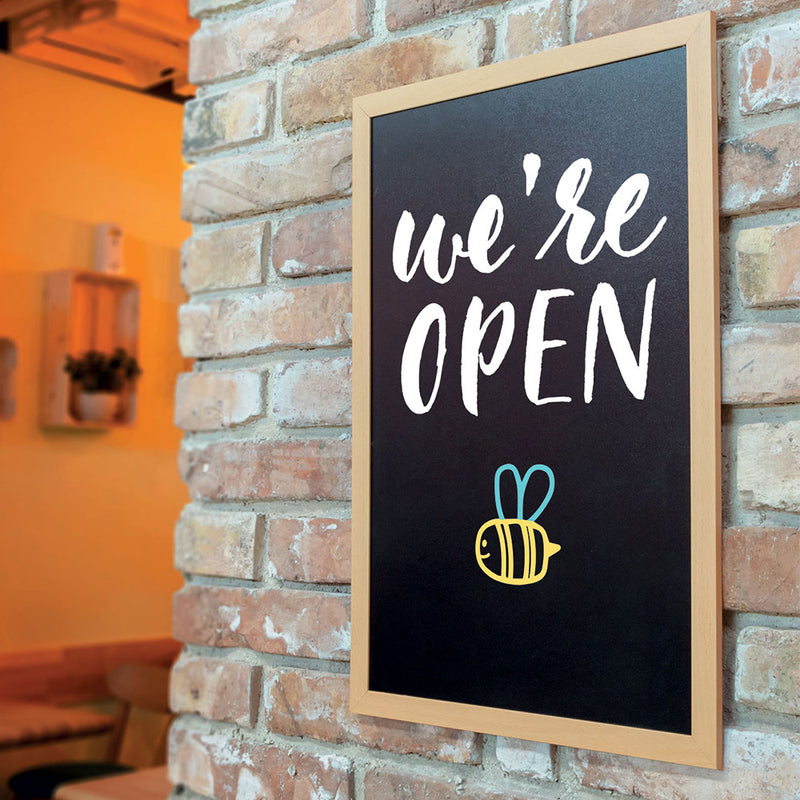 Double Sided Light Wood Framed Chalkboard with Wall Mounting Kit and Chalk Pen - 600mm x 400mm