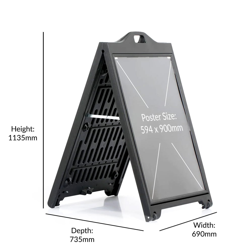 Durable A1 black A-board – outdoor pavement poster display with weather protection