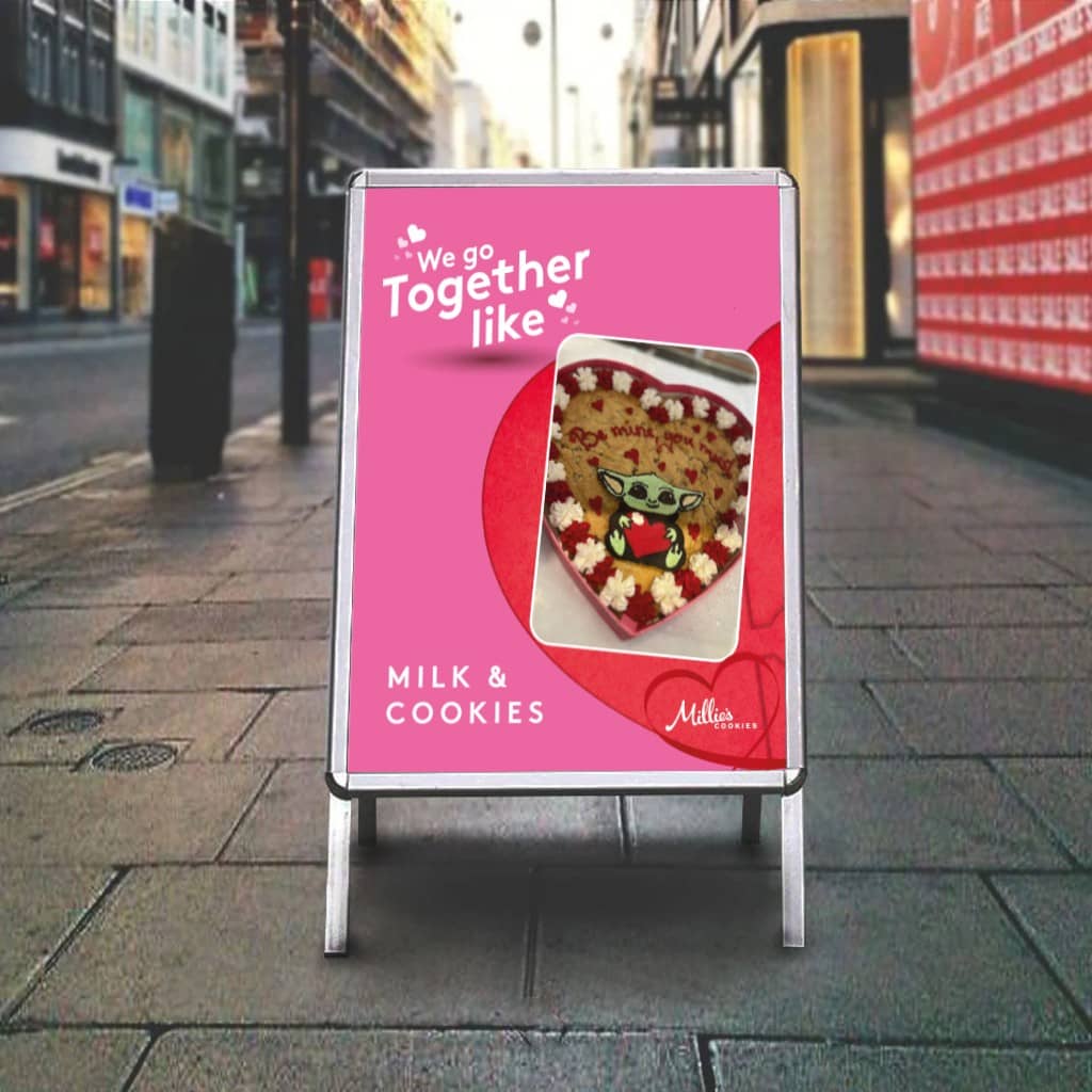 A1 silver A-board pavement sign – double-sided poster display stand ideal for shops, cafés, and events