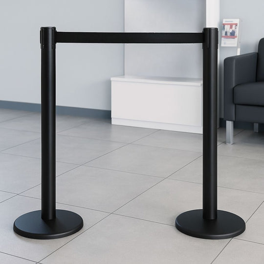 Black Retractable Barrier - 3.4m Black Belt