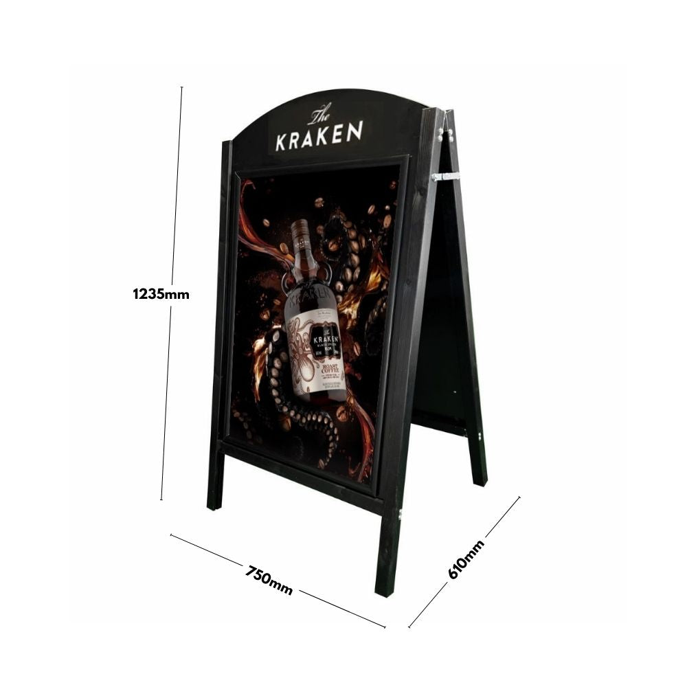 Black Curved Wooden A1 Chalkboard and Snap Frame A-Board Pavement Sign