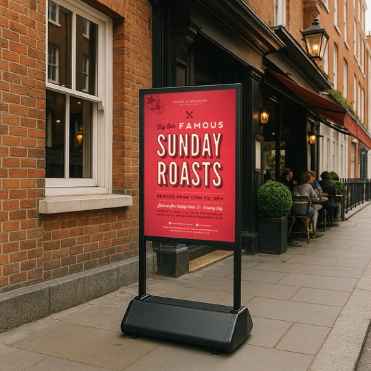 Black Double-Sided Slimline A1 Outdoor Pavement Sign with Windproof Water Base