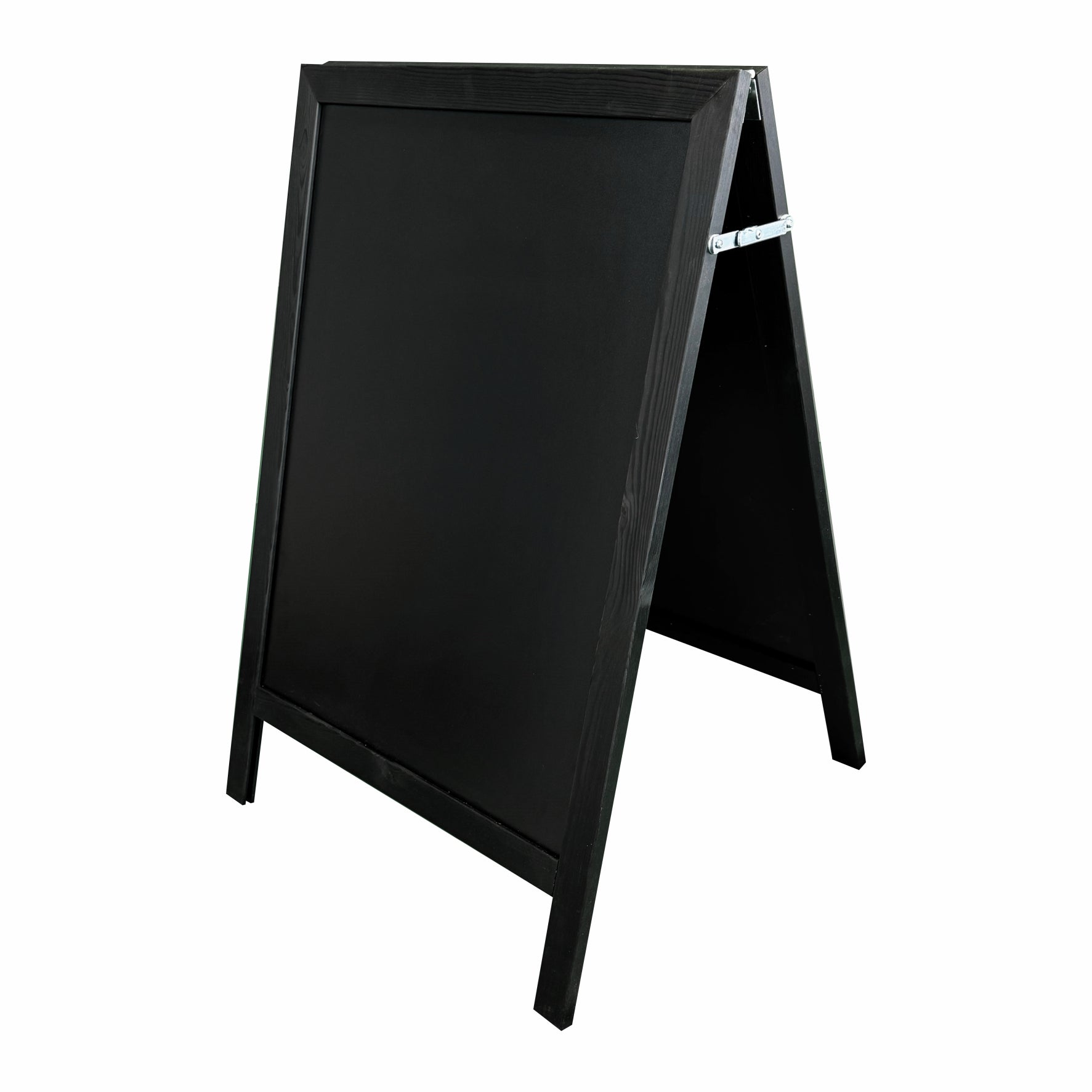 This 460 x 800mm black wooden A-board pavement sign features a durable chalkboard surface, ideal for handwritten messages, menus, and special offers.
