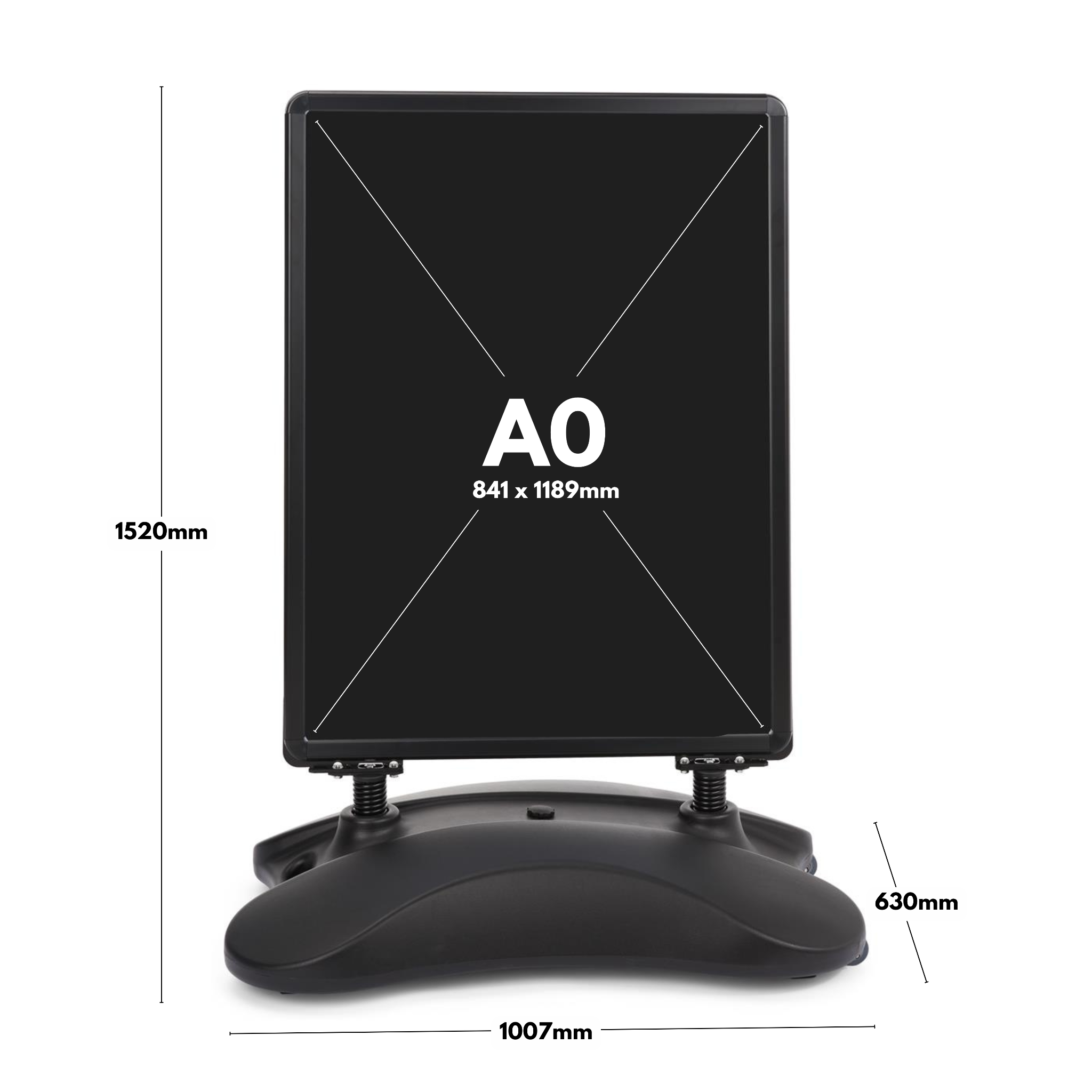 A0 black outdoor poster display – budget forecourt sign with dual-sided snap frame and weighted base