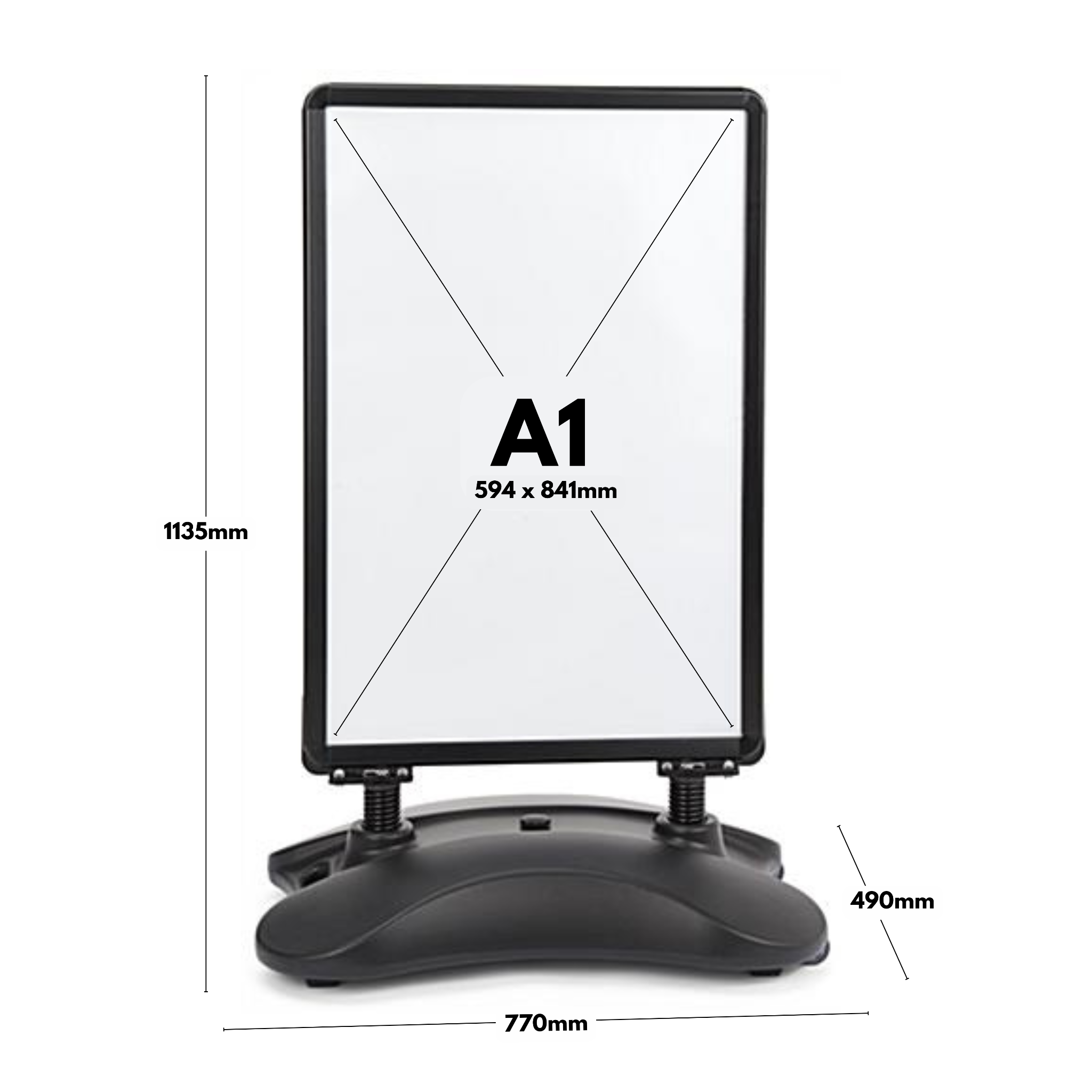 Cost-effective A1 black snap frame pavement sign – weatherproof with water base for cafés and shops