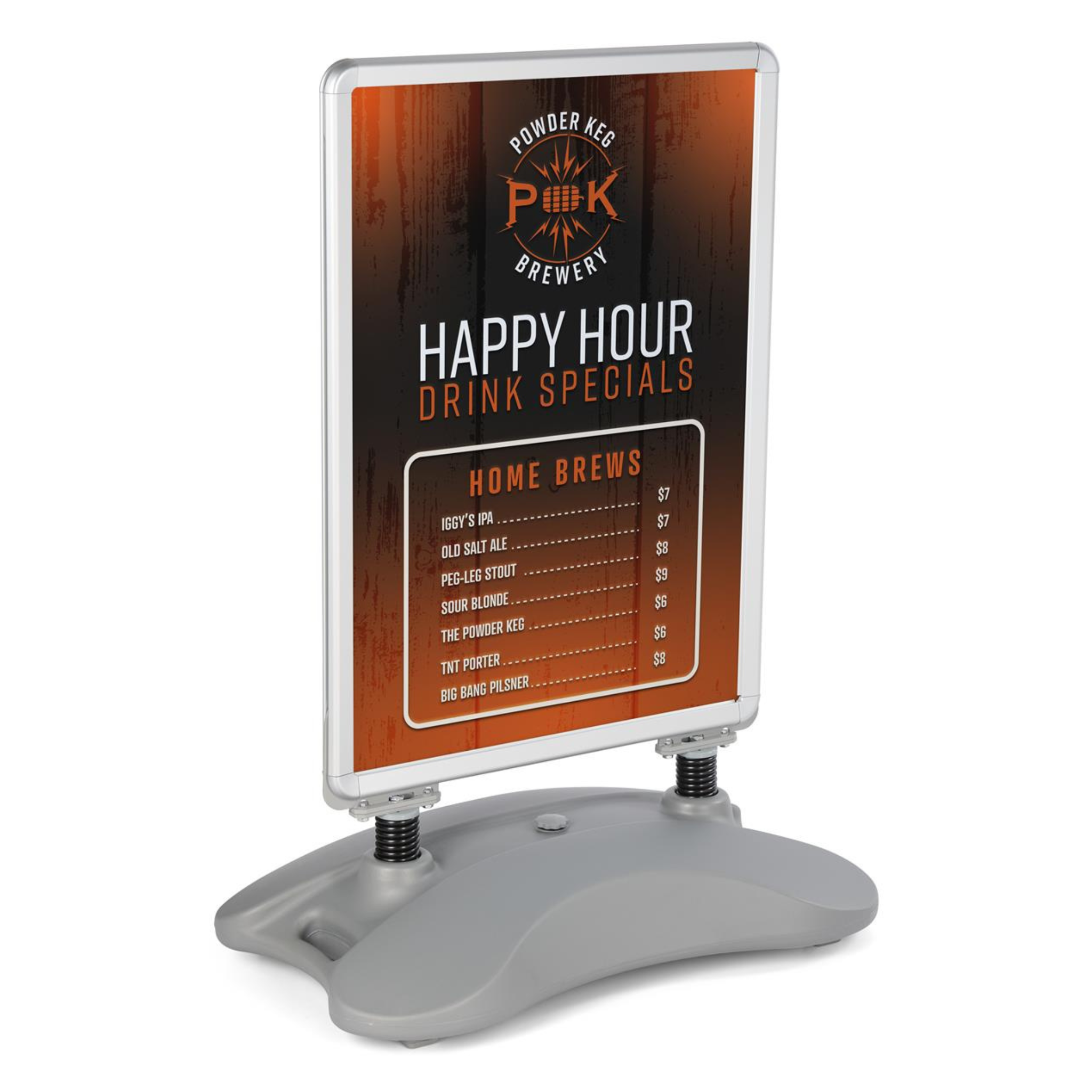 Silver A1 windproof pavement sign – water-filled base and snap frame for outdoor advertising