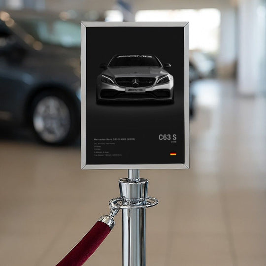 A4 Portrait Chrome Rope Barrier Sign Holder Compatible With Tensabarrier