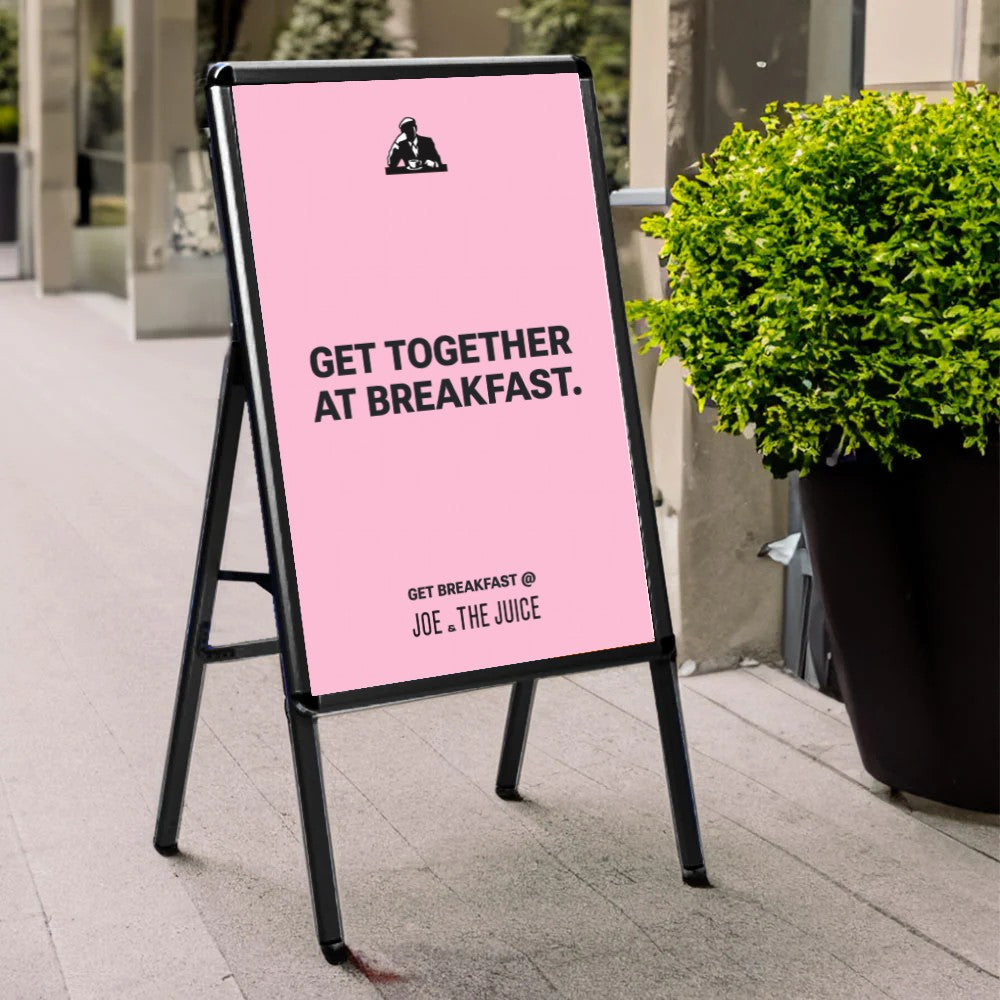 A1 black A-board sign – single-sided pavement poster display for retail or café promotions