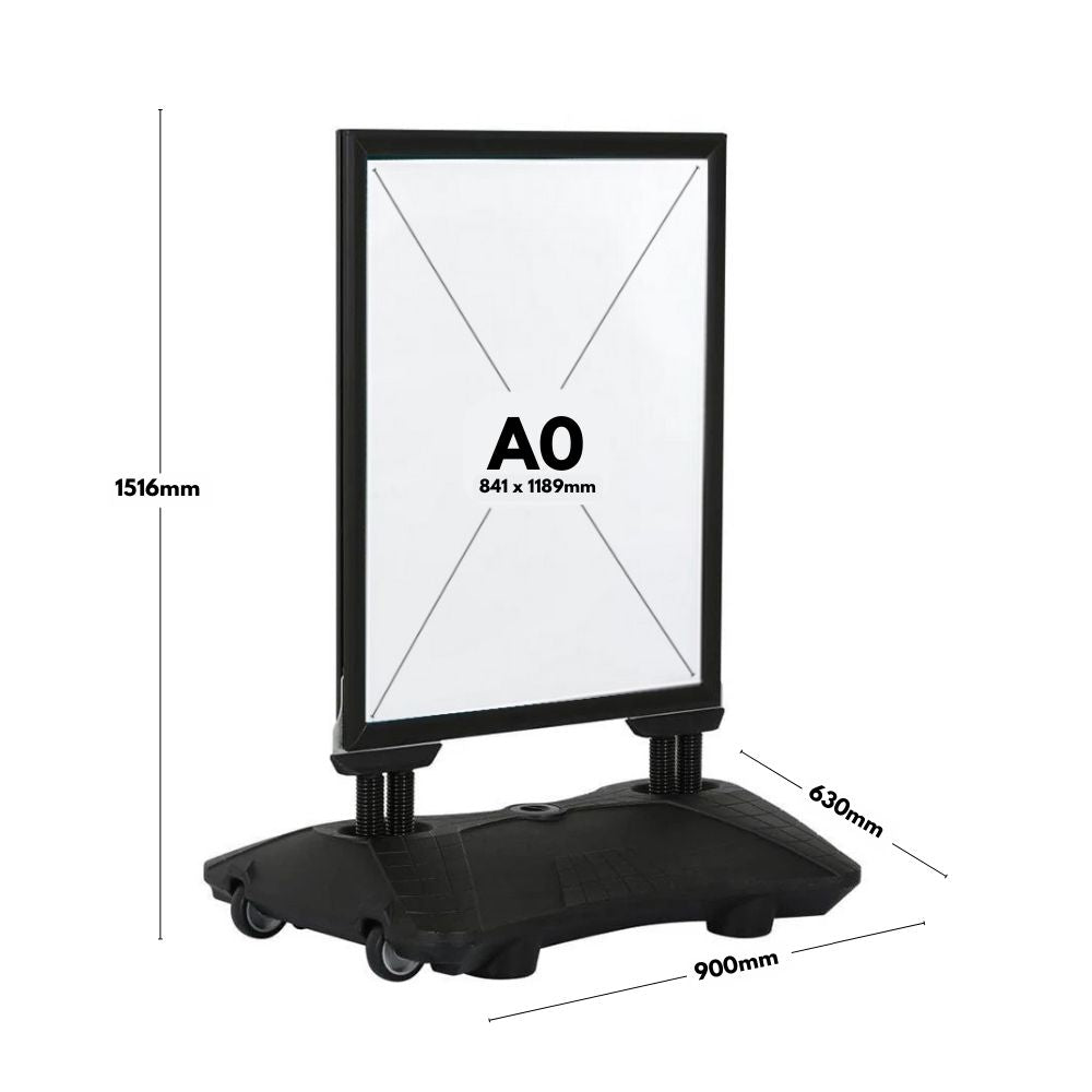 A0 black outdoor sign – heavy-duty water-filled pavement board for long-term display in high footfall areas