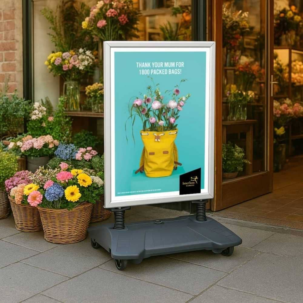 A1 silver pavement sign – premium weather-resistant design with refillable water base for outdoor use